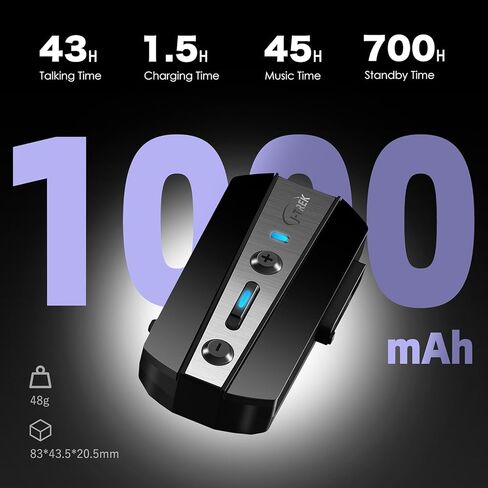 JX01 Motorcycle Bluetooth Headset with V5.4, 8-Way Motorcycle Helmet Bluetooth Headset with aptX HD Audio, App Control & Updates, Triple Noise Cancellation, 1 Pack in Saudi Arabia