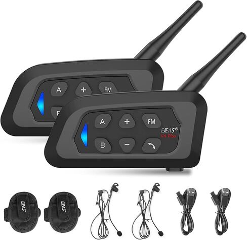 EJEAS V4C Plus جهاز اتصال داخلي احترافي لحكم كرة القدم، سماعة رأس بلوتوث 5.1 مع تقليل الضوضاء/مقاومة للماء/راديو FM/حزام ذراع لاتصالات مجموعة 4 حكام (قطعتان) in Kuwait