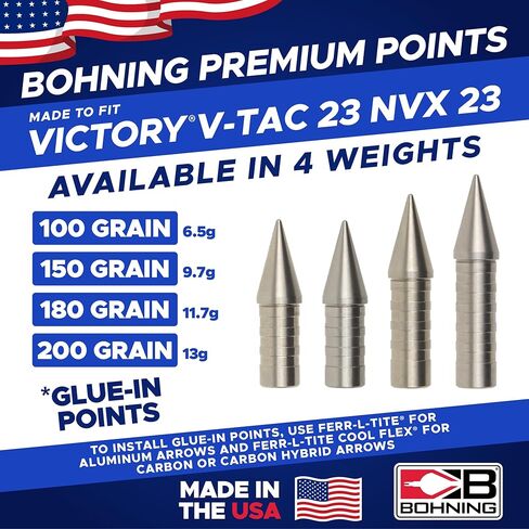 Bohning Match Grade Glue-in Points for Victory® V-Tac 23 NVX 23/ Easton® Fatboy & PS23 150 Grain, 12pk in Saudi Arabia