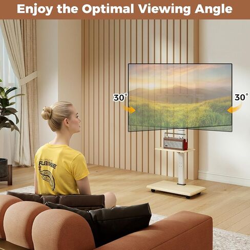 Rolling TV Stand on Wheels, Mobile TV Cart for 32"-75" TVs, Portable AV Cart with 30° Tilt Mount, Adjustable Shelf & Cable Management for Living Room Bedroom Home Office (White & Natural) in Saudi Arabia