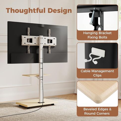 Rolling TV Stand on Wheels, Mobile TV Cart for 32"-75" TVs, Portable AV Cart with 30° Tilt Mount, Adjustable Shelf & Cable Management for Living Room Bedroom Home Office (White & Natural) in Saudi Arabia
