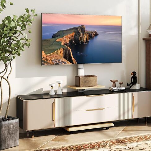 Rolling TV Stand on Wheels, Mobile TV Cart for 32"-75" TVs, Portable AV Cart with 30° Tilt Mount, Adjustable Shelf & Cable Management for Living Room Bedroom Home Office (White & Natural) in Saudi Arabia