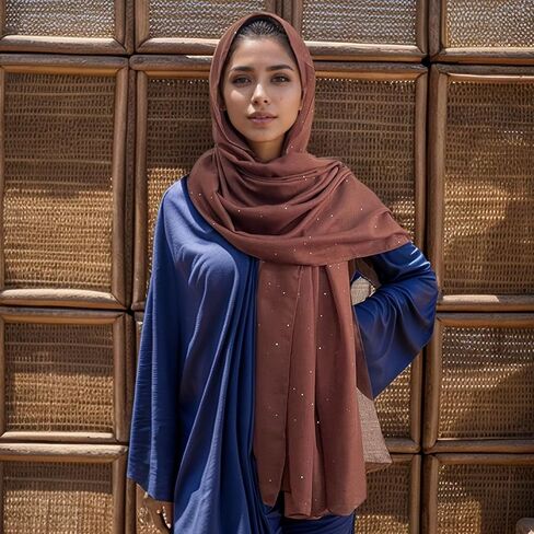 وشاح عصري مزين بالترتر، شال لامع لامع من القطن الفيسكوز خفيف الوزن يلتف حول الرأس in Kuwait