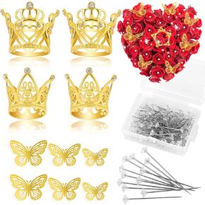 CCINEE 160 Pcs Flower Bouquet Accessories Set,60 Pcs 3D Gold Butterfly Sticker Wall Decor and 100 Pcs Diamond Corsages Pins for Mother's Day Valentines Day Wedding Birthday Party