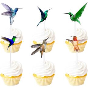 18pcs Glitter Dessert Cupcake Topper Hummingbird Green Flying Bird Nature Theme Decor Supplies Boys Girls Woman Lady Happy Birthday Party Decorations