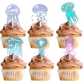 18pcs Colorful Glitter Jellyfish Dessert Cupcake Topper Under The Sea Theme Decor Supplies Boys Girls Happy Birthday Party Decorations