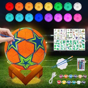 Minleway Paint Your Own Soccer Ball Lamp Kit, 5.9 Inch 16 Colors DIY 3D Soccer Ball Light Remote Control,Art Supplies Birthday Gifts for Friends Kids, Arts Crafts for Girls Boys Ages 6-8 8-12