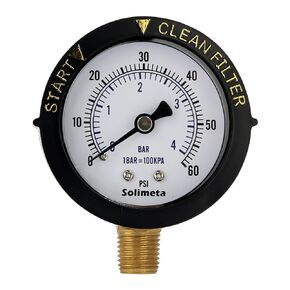 Solimeta 2" Dial Pool Filter Pressure Gauge, Glycerine Filled Pressure Gauge, Water Pressure Gauge, 304 Stainless Steel Case,1/4"NPT Lower Mount