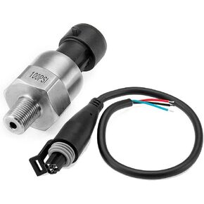 100 PSI Pressure Transducer Sender Sensor with Connector - 1/8 inch 27 NPT Thread Stainless Steel Pressure Sensor for Oil, Fuel, Air, Water