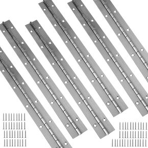 ELYUAN 6PCS Silver Piano Hinges Heavy Duty Door Stainless Steel 11.8 Inch x 1.8 Inch Hinge with Holes for Cabinet Jewelry Box Garage Closet, 0.03" Thickness with Mounting Screws