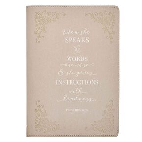 When She Speaks Proverbs 31 Woman Bible Verse Ivory Faux Leather Journal Inspirational Notebook w/Ribbon Marker and Lined Pages, 6 x 8.5 Inches