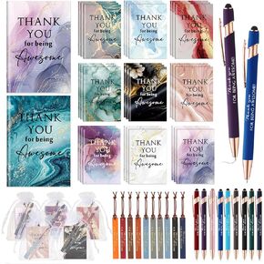 Qilery Employee Appreciation Gifts Set Bulk Include Mini Notebook, Ballpoint Pen, Leather Bookmark, Drawstring Pocket Thank You for Being Awesome Gift for Teacher Staff Volunteer Coworker (30 Set)
