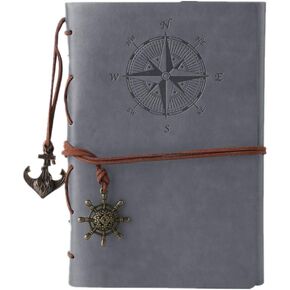 MALEDEN Leather Journal Refillable, Premium Spiral Notebook Classic Binder Vintage Embossed Travelers Journal with Blank Paper and Retro Pendants (Red)