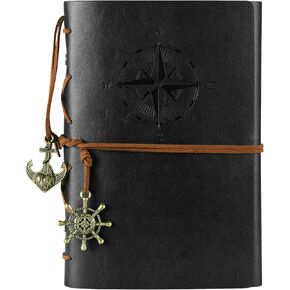 MALEDEN Leather Journal Refillable, Premium Spiral Notebook Classic Binder Vintage Embossed Travelers Journal with Blank Paper and Retro Pendants (Red)