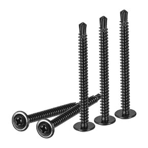 DTGN #10x1 Sheet Metal Screws - 100Pack - for Wood, Furniture - 410 Stainless Steel Phillips Round Head Washer Drill Tail Self Tapping Screws - Black
