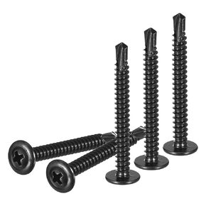 DTGN #10x1 Sheet Metal Screws - 100Pack - for Wood, Furniture - 410 Stainless Steel Phillips Round Head Washer Drill Tail Self Tapping Screws - Black