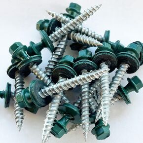 Metal Roofing Screws - #10 x 1.5" – Self Tapping Hex Head - EPDM Rubber Washer-for Metal to Wood, Corrugated, Siding, Sheds, Pancake Screw - ¼" Hex Drive Easy Installation - Green - Screws (250)