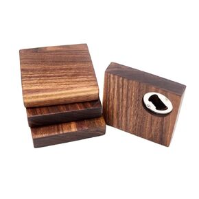 Walnut Coasters with Recessed Bottle Opener - Set of 4