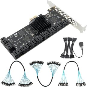 بطاقة PCIE x1 SATA 20 منفذًا، بطاقة توسيع وحدة التحكم PCI Express SATA3.0 بسرعة 6 جيجابت في الثانية مع كابلات حزمة SATA مقاس 20 بوصة، بدون Raid، التمهيد كقرص نظام يدعم HDD أو SSD