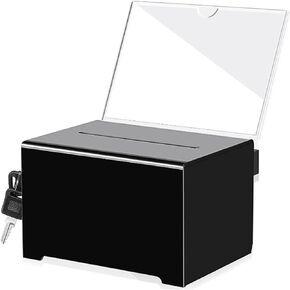 Acrylic Donation Ballot Box with Lock - Secure and Safe Suggestion Box Great for Business Cards (6.25" x 4.5" x 4") Black (Black)