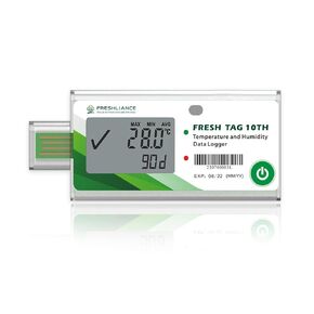 Freshliance LCD Temperature Humidity Data Logger, Single Use USB Temperature Humidity Recorder with PDF or CSV Report, 65000 Readings -22℉~158℉ High Accuracy, 90days, 10pack, Fresh Tag10TH