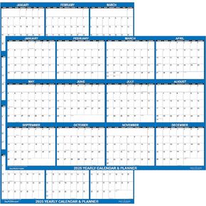 24" x 36" SwiftGlimpse 2025 Wall Calendar Erasable Large Wet & Dry Erase Laminated 12 Month Annual Yearly Wall Planner, Reversible, Horizontal/Vertical, Navy