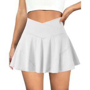 COPYLEAF Tennis Skirts for Women Crossover Athletic Skort with Pockets High Waisted Golf Skorts Workout Pleated Skirt Shorts