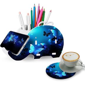 Elephant Pencil Holder with Phone Stand and Coaster,MultiFunction Removable Organizers with Phone Stand Office Accessories Desk Decoration for Home Office - Cute Turtle