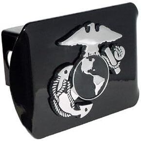 MVP Accessories US Marine Corps Insignia Black Metal Trailer Hitch Cover with Metal Logo