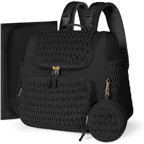 Geestock Diaper Bag Small Diaper Backpack, Stylish Quilted Baby Backpacks, Mini Maternity Bags, with Changing Pad, Pacifier Case & Stroller Straps, Parents Essentials Diaper Bag, Black