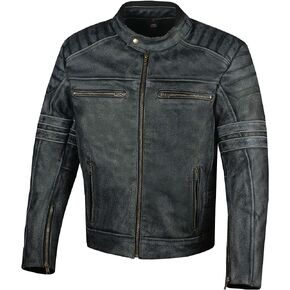Men's SHADOW Motorcycle Distressed Cowhide Leather Armor Black Jacket Biker Black S