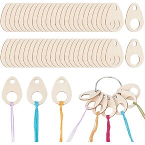 BENECREAT 100pcs Oval Wood Thread Drops, 1.9x1.3inch Wood Cross Stitch Thread Organization with Floss Ring for Craft DIY Sewing Storage, 2mm Thick