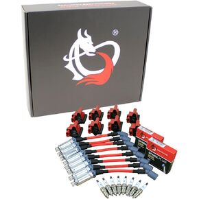 DRAGON FIRE PERFORMANCE Ignition Set With SQUARE Ignition Coils IRIDIUM Spark Plugs and 10mm Spark Plug Wires Compatible With 99-07 GM Truck SUV LS REPLACES 19418993 12556393 D581 OEM Fit Kit-1002