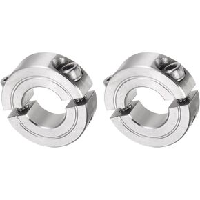 uxcell 2pcs Double Split Clamp-On Shaft Collar 5/8" Bore Two-Piece Clamping Collar, 1-5/16" OD, 7/16" Width, 304 Stainless Steel Axle Collar Clamp, Set Screw Style