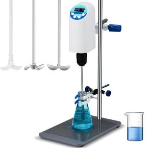 Crispaire Electric Overhead Stirrer Max.40L, 100-2000rpm, 3 Stainless Steel Stirring Rods, 50000mPa.s, LCD Heavy Duty Powerful Digital Lab Mixer, Time and Speed Adjustable (Stand Included, 100-240V)