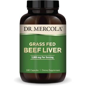 Dr. Mercola Grass Fed Beef Liver, 30 Servings (180 Capsules), 3,000 mg Per Serving, Dietary Supplement, Supports Immune Heath, Non-GMO