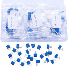 Taiss 52PCS 3362P Potentiometer Kit 1K,2K,5K,10K,20K,50K,100K,200K,500K,1M,100,200,500 ohm Single Turn Trimmer Variable Resistor Potentiometer Assortment Kit(13 Kinds of 4 Each.)
