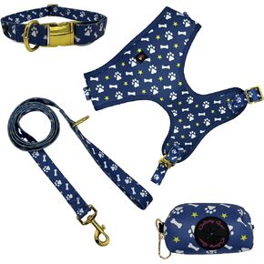 Dog Harness Set: No-Pull, Step-in, Soft & Adjustable Matching Collar,Harness and Leash Set with Premium Accessories & Poop Bag Holder. (Large, 24-44 Lbs, Red)