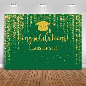 Mocsicka Class of 2024 Backdrop Black Gold Glitter Bokeh Graduation Party Background 2024 Congrats Grad Prom Party Cake Table Decoration Photo Booth Props (7x5ft)