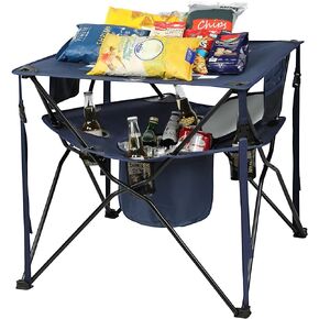 EVER ADVANCED Folding Tailgating Table with Cooler, Portable Camping Picnic Table with Cup Holders and Carry Bag for Outdoors, Beach, Hiking and Tailgating, Blue