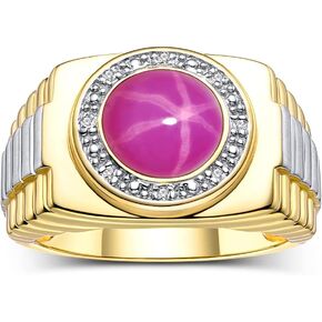 Rylos Men's Rings: Round Shape Cabochon Gemstone & Diamonds - Designer Style Rings for Men, Yellow Gold Plated Silver Ring in Sizes 8-13. Men's Jewelry!