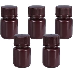 1 oz Wide Mouth Lab Reagent Bottle, Laboratory Grade Chemical Container, Sealed Leak-proof Amber HDPE Bottle, Pill Bottle, Water Sample Bottle(5 Pcs)