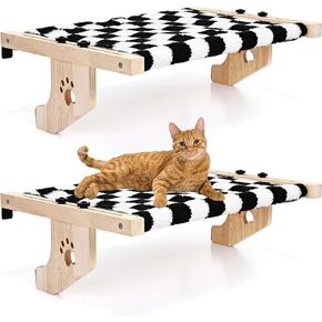 Suzile 2 Set Cat Window Sill Perch with Sturdy Solid Wood Frame Cat Window Hammock with Flannel Mat Adjustable Cats Seat Bed Shelves for Windowsill, Bedside, Drawer and Cabinet up to 33 Lbs