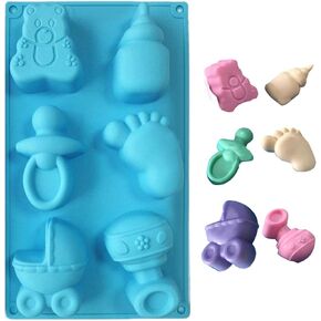Efivs Arts Baby Shower Soap Silicone Mold Baby Feet Carriage Nursing Bottle Mold for Chocolate, Cake, Cookie, Pudding, Jelly, Fondant