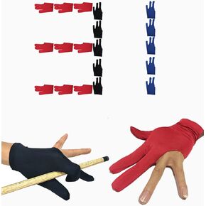 PLOOTA 31 pcs Pool Billiards Glove 3 Open Finger Billiards Glove Pool Cue Gloves Spandex Lycra for Left Hand or Right Hand,Billiard Hot Hands Glove for Men Women
