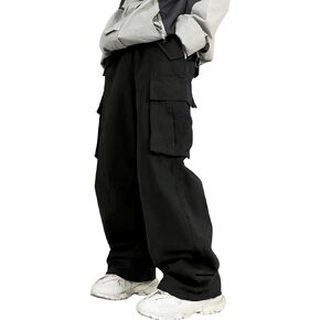 OYOANGLE Boy's Elastic Waist Flap Pocket Straight Leg Cargo Pants Loose Fit Casual Jogger Pants