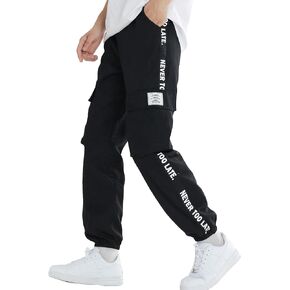 Verdusa Boy's Drawstring Waist Letter Print Joggers Casual Cargo Pants