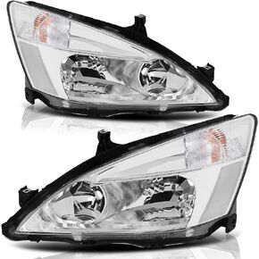 Headlight Assembly Compatible With 2003-2007 2003 2004 2005 2006 2007 03 04 05 06 07 Honda Accord Driver and Passenger Side (Black Housing Amber Reflector)