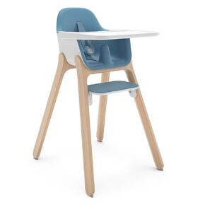 UPPAbaby Ciro High Chair/Sleek, Easy-to-Clean Design/Perfect-Fit Tray to Bring Baby to Table/Patent-Pending Harness/Dual-Position, 180-Degree Rotating Footrest/Caleb (Steel Blue/Rubberwood)