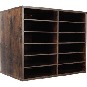 TQVAI Wood Adjustable Literature Organizer Desktop File Sorter Mail Center Paper Storage Cabinet Home & Office Mailbox School Classroom Keepers, 27 Slots Compartments, Black/Archaize